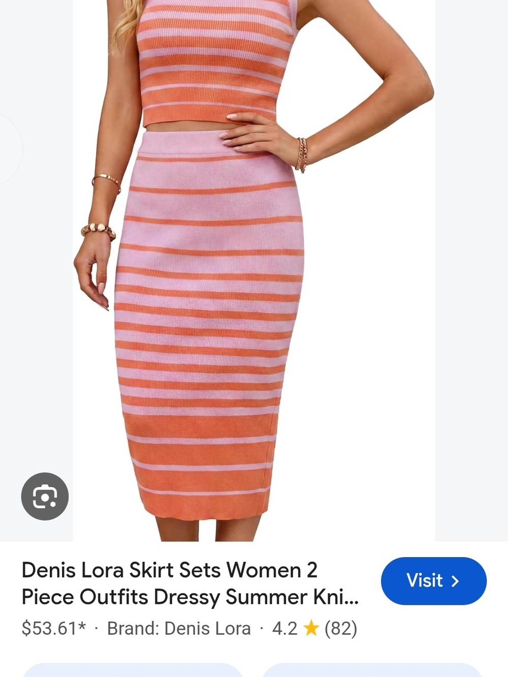 Pink & Orange Striped Knit Midi Skirt - Women's Set